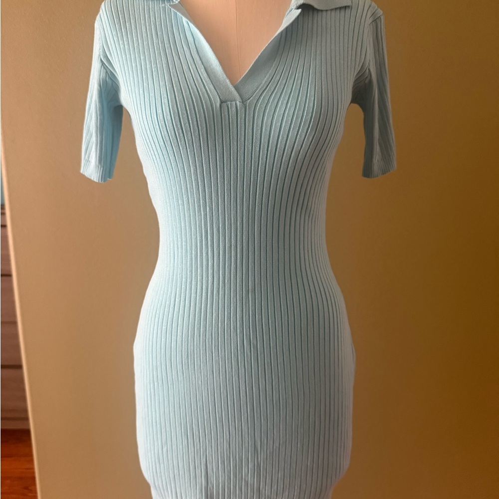 Light Blue Ribbed Knit Dress